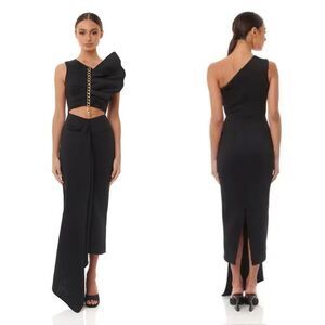 Eliya The Label Valorie Dress Black One Shoulder Chain Detail Aus L/ US M Glam
